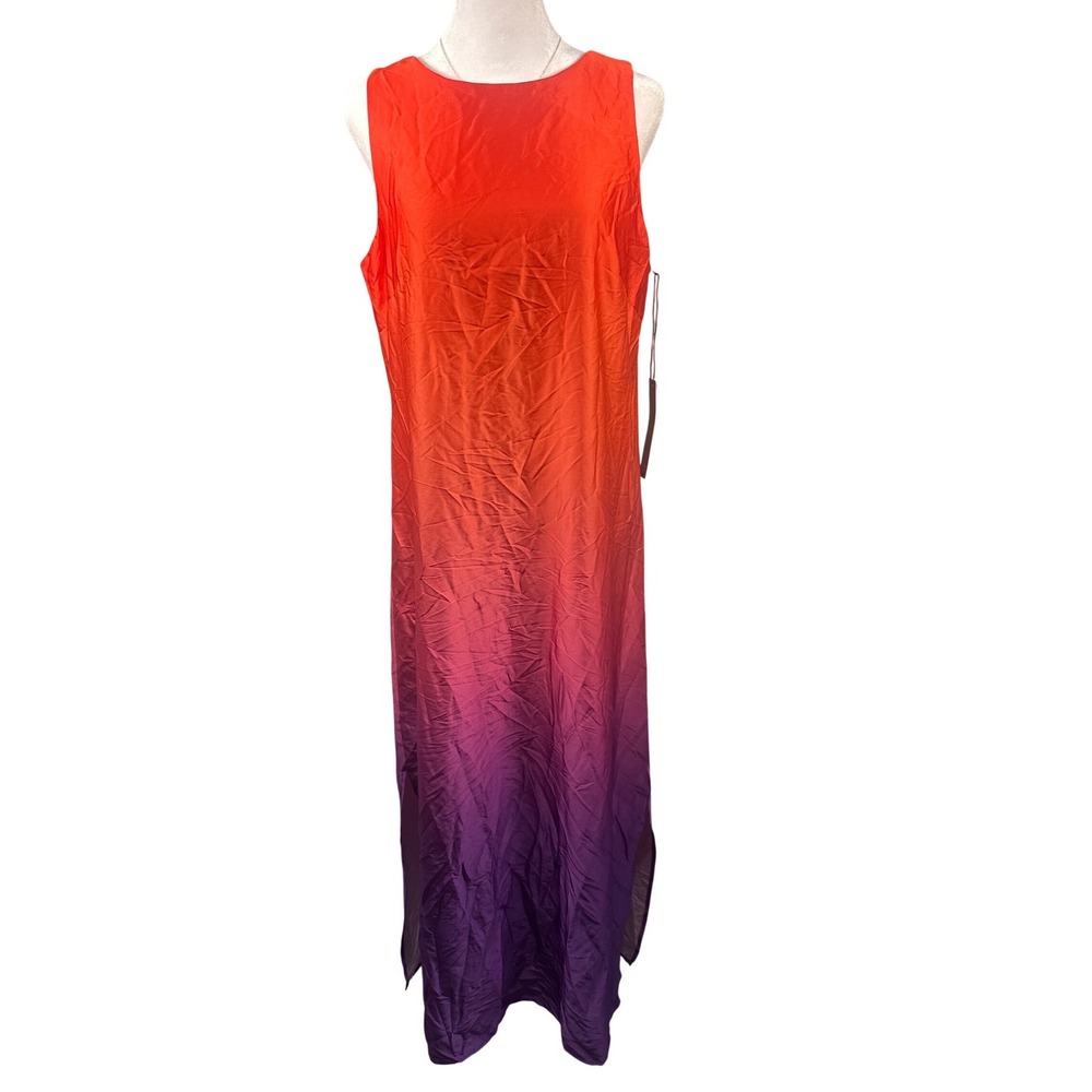 Nicole Miller New York Ombre Maxi Dress Orange Purple Sleeveless Side Slit M